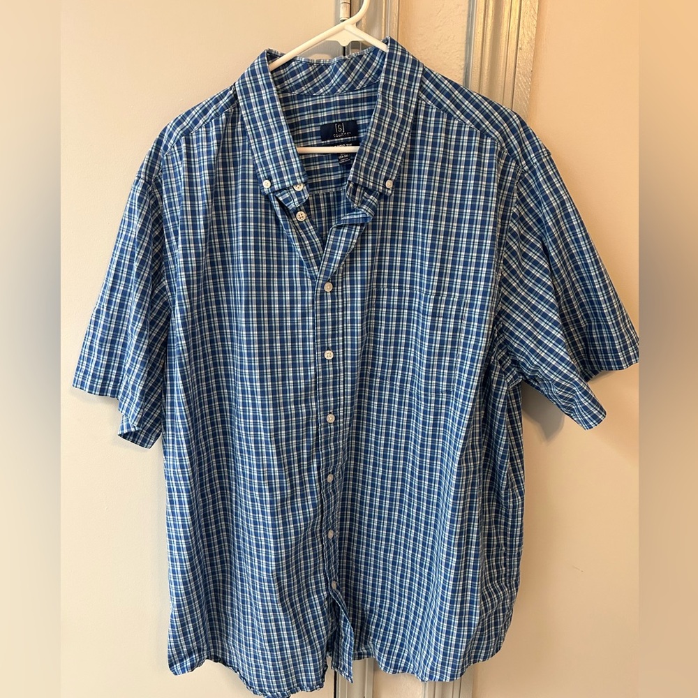 George Men’s Classic Fit Blue Plaid Shirt. Size 3XL